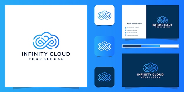 Plantilla de icono de diseño de logotipo de nube infinita. diseño de logotipo de tecnología en la nube y tarjeta de visita