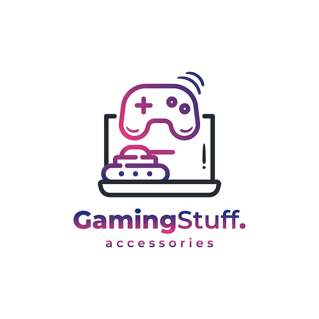 Plantilla de icono de logotipo de computadora de accesorios de juego. Concepto de ilustración de vector mínimo de cosas de jugador
