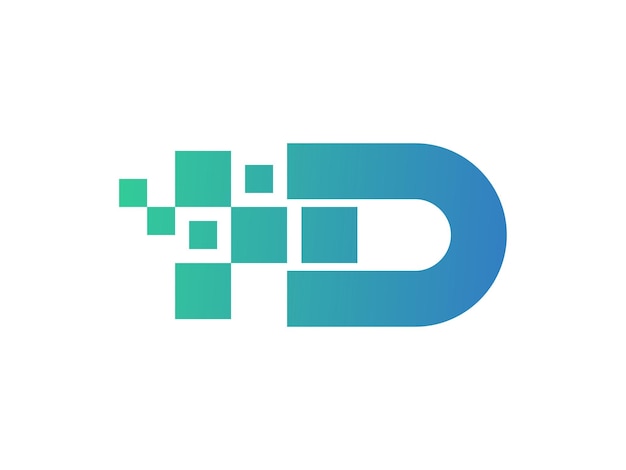 La plantilla del icono del logotipo digital de la letra D pixel
