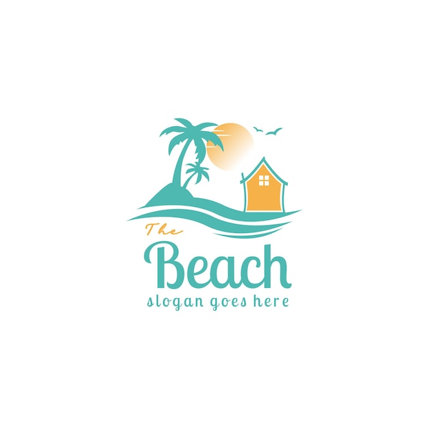 Plantilla de icono de logotipo de océano de ilustración de diseño de logotipo de playa de paisaje