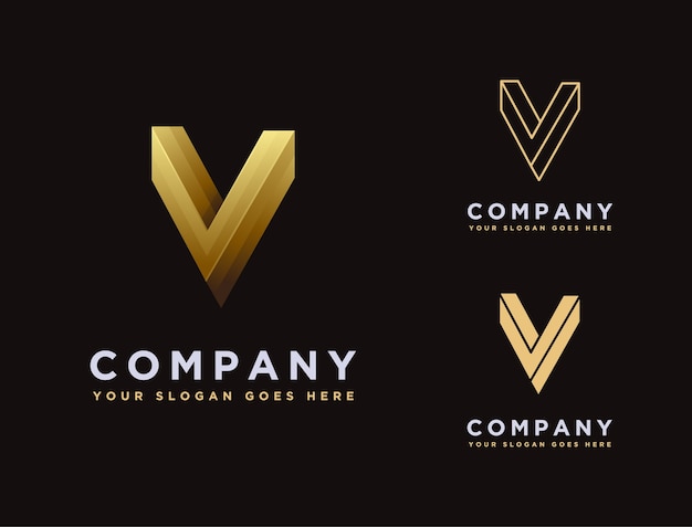 Plantilla de icono de logotipo de oro elegancia letra V
