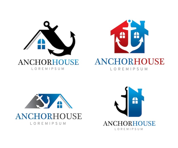 Plantilla de icono o símbolo de logotipo de ancla y casa