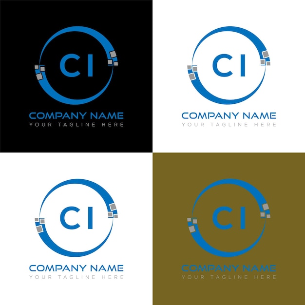 Plantilla de icono de vector de diseño de logotipo moderno inicial de CI