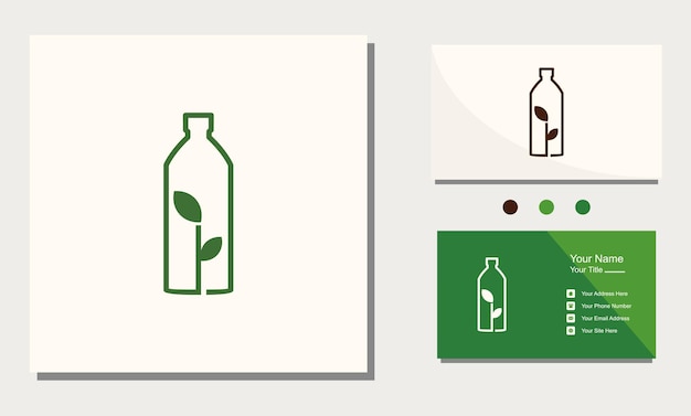 Plantilla de icono de vector de logotipo de entorno de reciclaje verde de hoja de semilla de botella de plástico