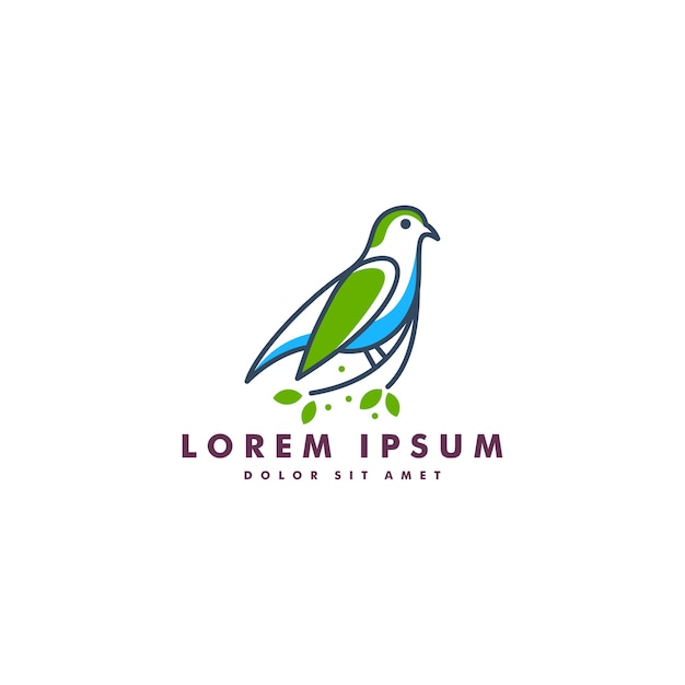 Plantilla de icono de vector de logotipo de hoja de pájaro descargar esquema de arte de línea de color de línea mono