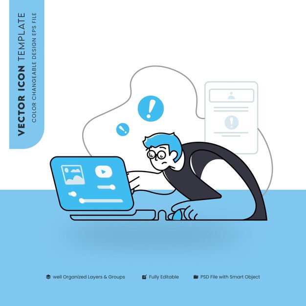 plantilla de icono vectorial con una persona frente a la computadora diseño cambiante de color