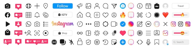 Plantilla de iconos de interfaz de aplicación de red social de instagram. iconos de redes sociales de instagram