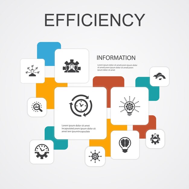 Plantilla de iconos de línea de infografía de eficiencia 10.Gestión del tiempo, velocidad, multitarea, iconos simples de trabajo en equipo