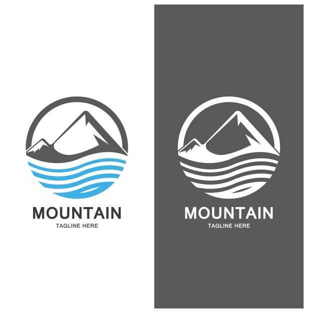 Plantilla de iconos de paisaje de logotipo de montaña y onda