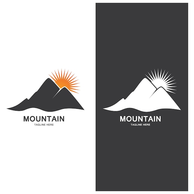 Plantilla de iconos de paisaje de logotipo de montaña y onda