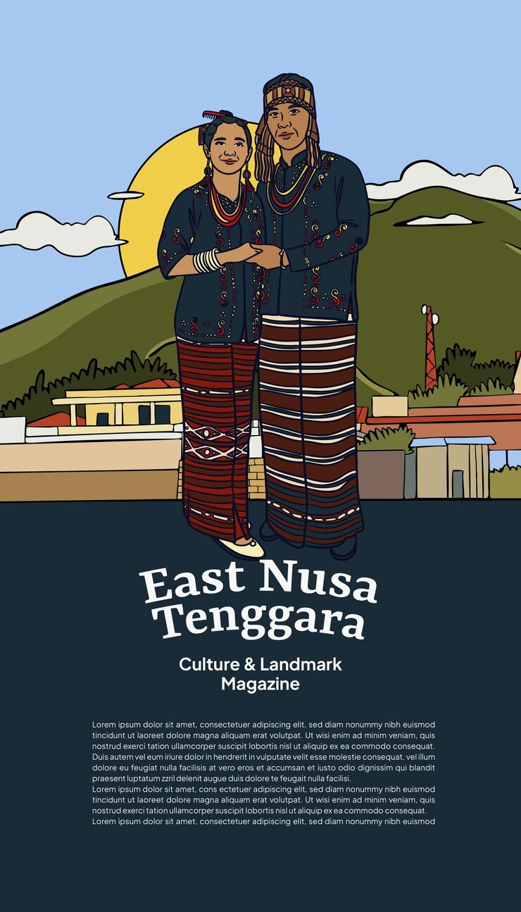 Vector plantilla de ideas de publicaciones en redes sociales con ilustración indonesia de nusa tenggara oriental