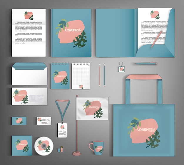 Plantilla de identidad corporativa con adorno floral de estilo minimalista
