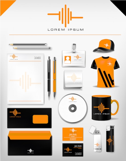 Vector plantilla de identidad corporativa editable color naranja y negro