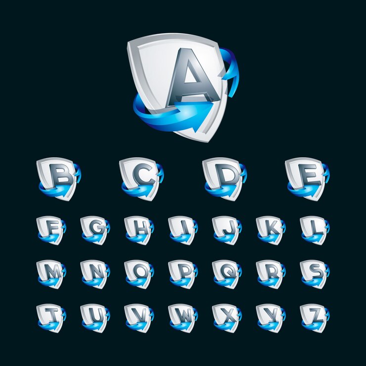 Vector plantilla de ilustración de alfabeto 3d en escudo logotipo de plantilla