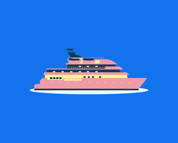 Vector plantilla de ilustración de barco de transporte plano con fondo azul