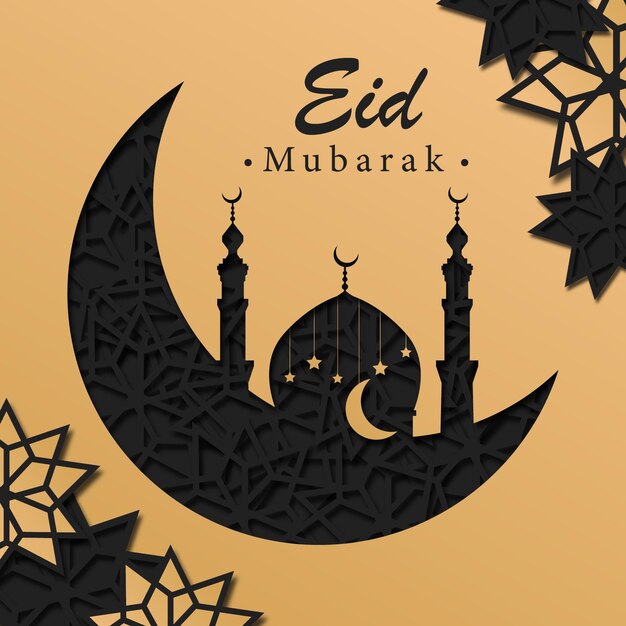 Plantilla de ilustración decorativa realista de tarjeta de felicitación eidulfitr