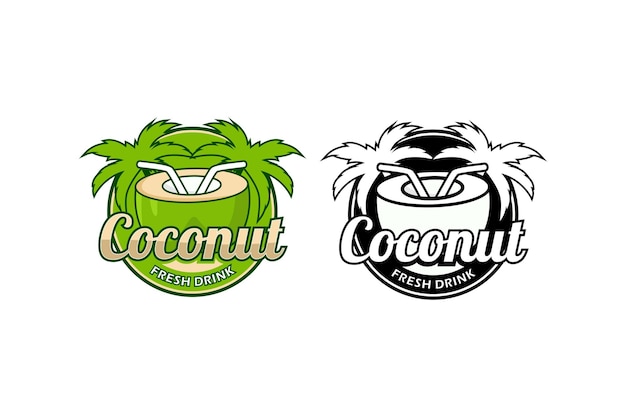 Plantilla de ilustración de diseño de bebida fresca de coco de logotipo