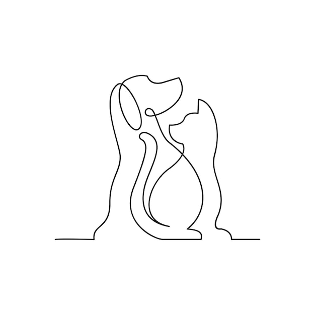 plantilla de ilustración de diseño de icono de logotipo único de línea de gato y perro