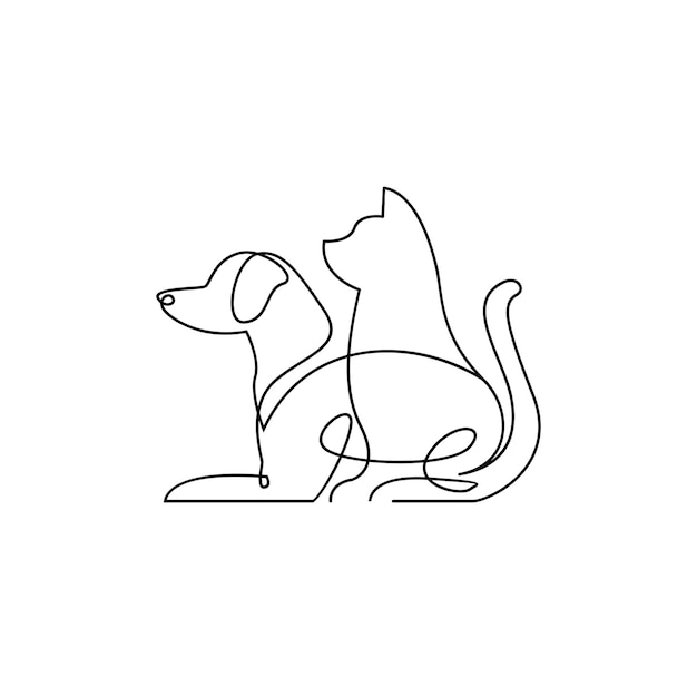 plantilla de ilustración de diseño de icono de logotipo único de línea de gato y perro