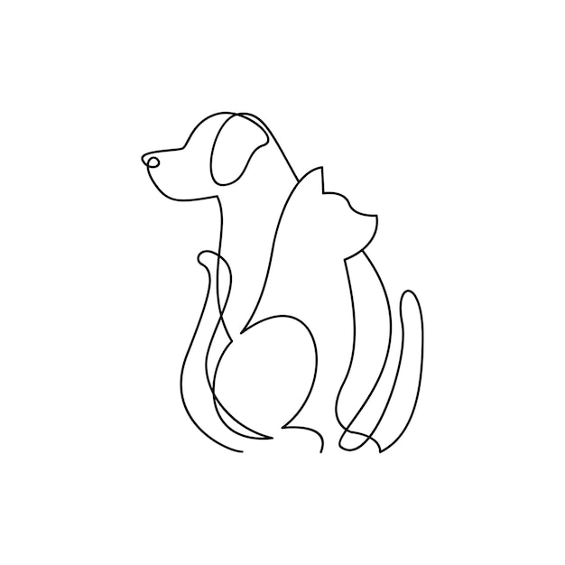 plantilla de ilustración de diseño de icono de logotipo único de línea de gato y perro