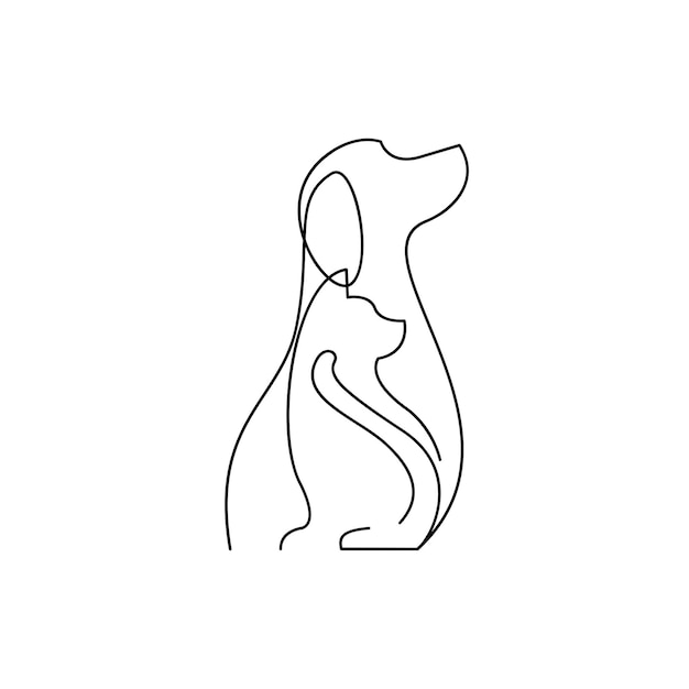 plantilla de ilustración de diseño de icono de logotipo único de línea de gato y perro