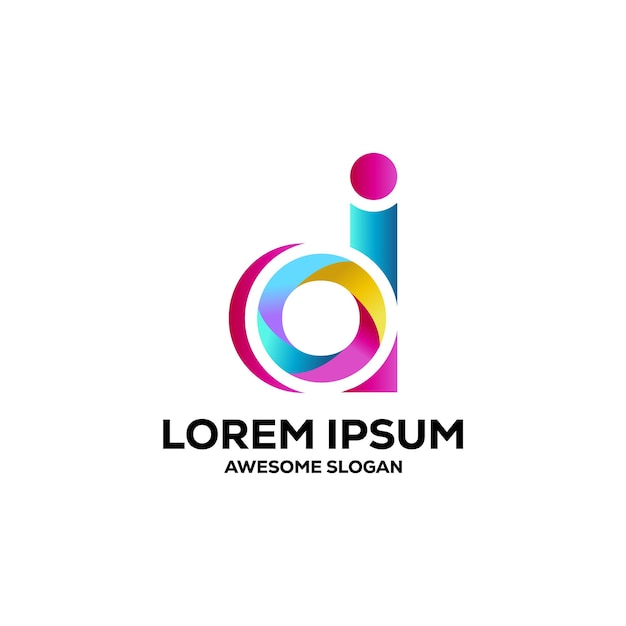 plantilla de ilustración de diseño vectorial colorido con gradiente de letra d del logotipo
