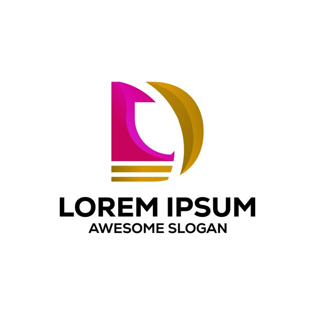 plantilla de ilustración de diseño vectorial colorido con gradiente de la letra D del logotipo