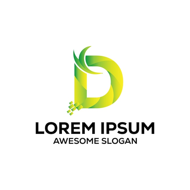 plantilla de ilustración de diseño vectorial colorido con gradiente de la letra D del logotipo