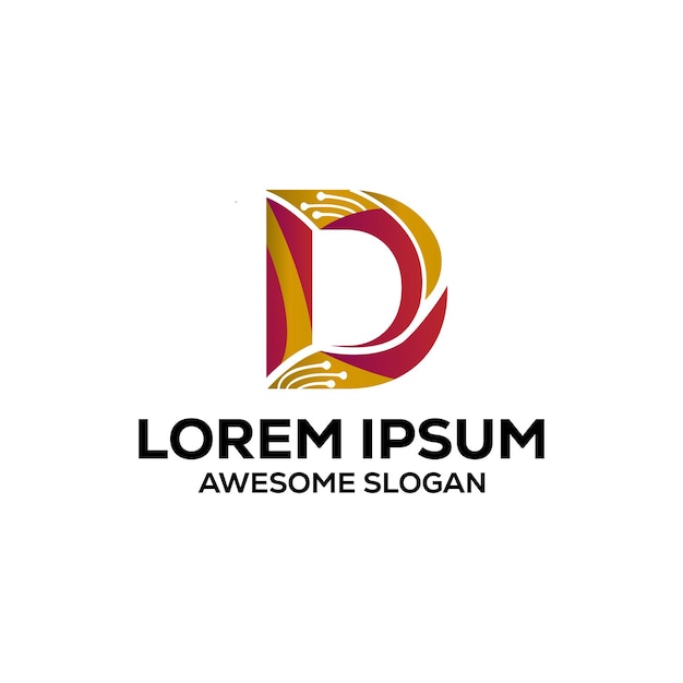 plantilla de ilustración de diseño vectorial colorido con gradiente de la letra D del logotipo