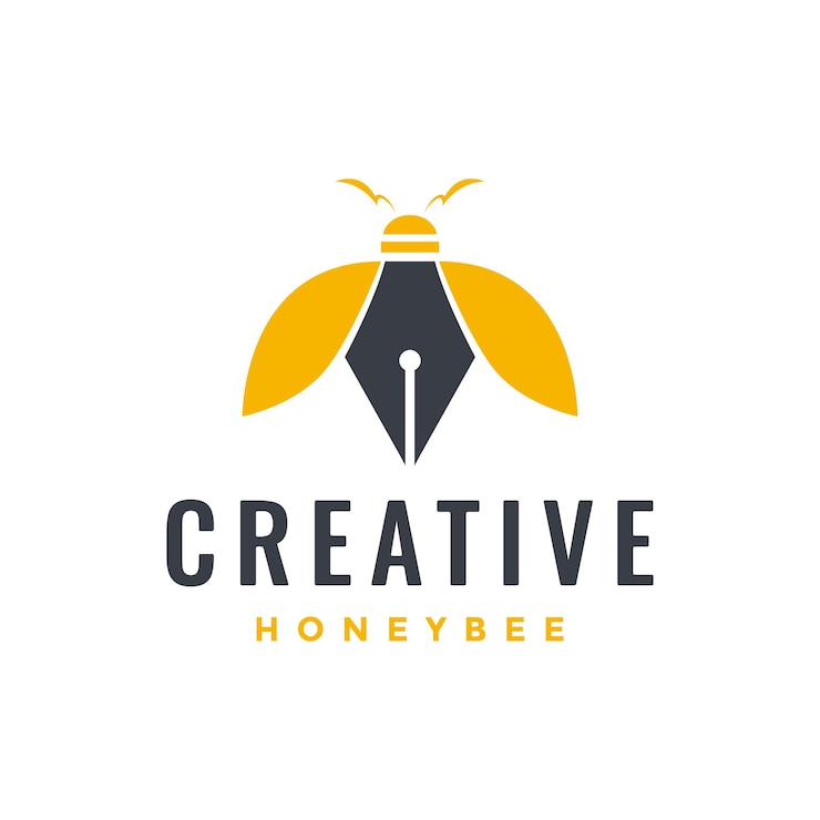 Vector plantilla de ilustración de icono de vector de diseño de logotipo de alas voladoras de abeja de miel creativa
