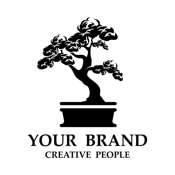 Vector plantilla de ilustración de la idea de diseño del logotipo vectorial del árbol de bonsai
