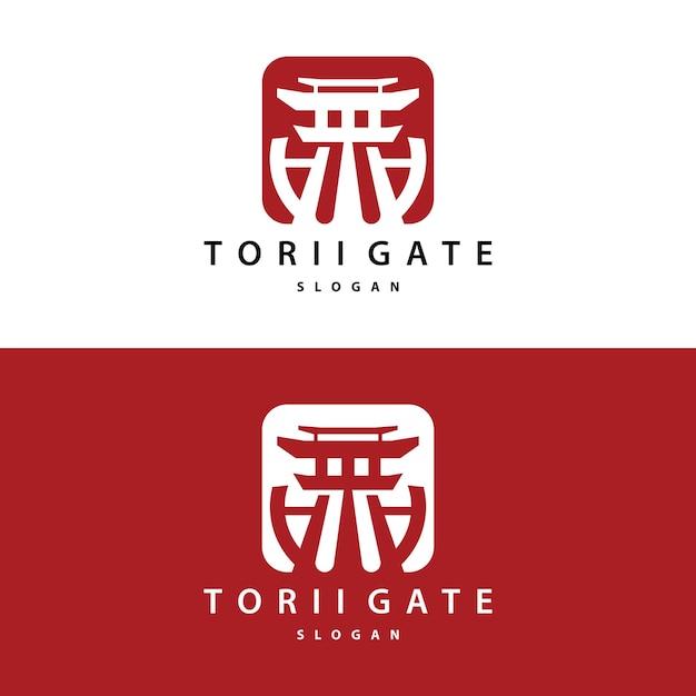 Plantilla de ilustración minimalista vectorial de diseño de logotipo de puerta torii