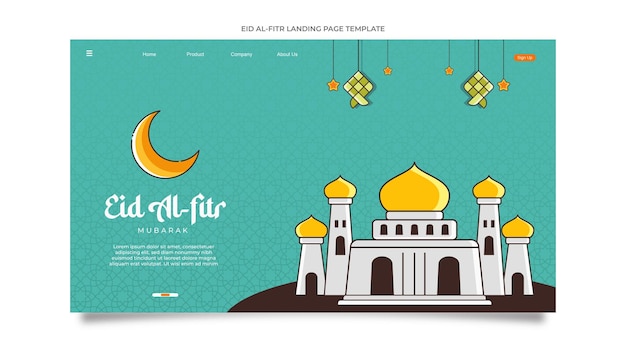 plantilla de ilustración de página de destino de eid al fitr