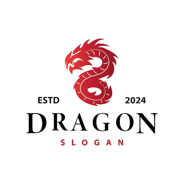 Plantilla de ilustración de silueta de dragón de leyenda animal de diseño simple de logotipo de dragón