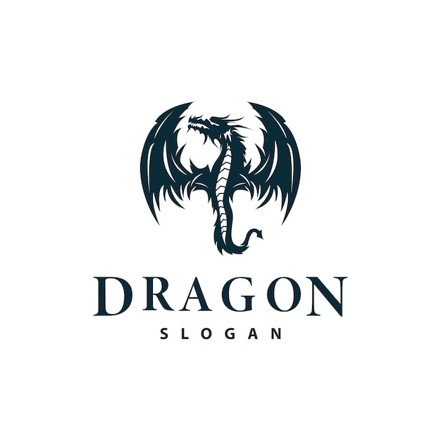 Plantilla de ilustración de silueta de dragón de leyenda animal de diseño simple de logotipo de dragón