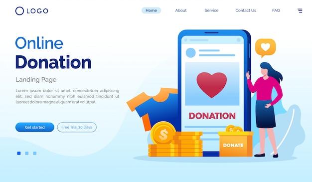 Plantilla de ilustración de sitio web de página de destino de donación en línea