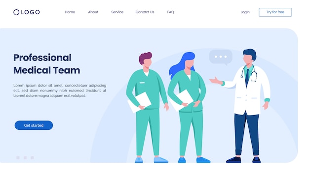 Plantilla de ilustración de sitio web de página de destino de equipo médico profesional