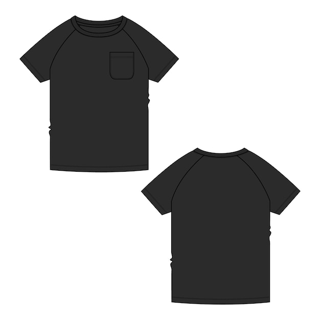 Plantilla de ilustración de vector de camiseta de color negro de manga corta raglán para bebés varones