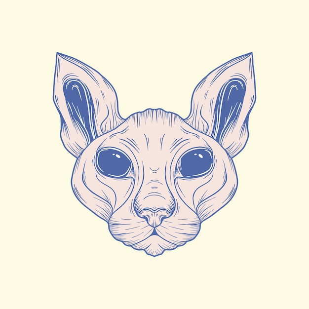 Plantilla de ilustración de vector de cara de gato dibujado a mano