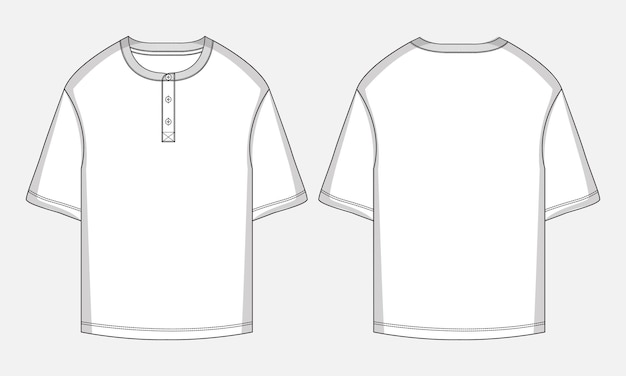 Plantilla de ilustración de vector de dibujo plano de moda de dibujo técnico de camiseta de manga corta