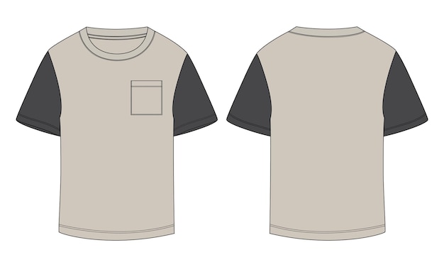 Plantilla de ilustración de vector de dibujo plano de moda de dibujo técnico de camiseta de manga corta