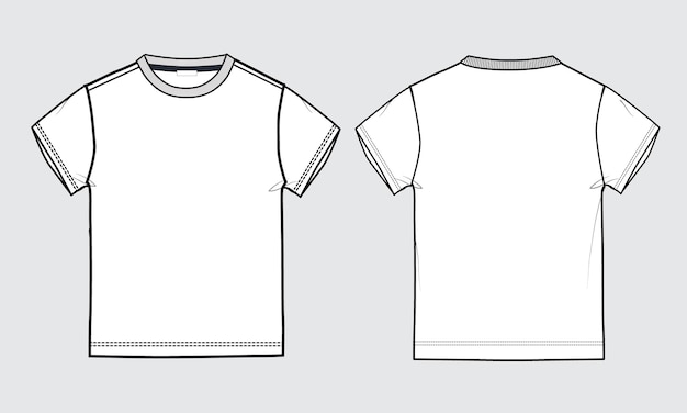 Vector plantilla de ilustración de vector de dibujo plano de moda de dibujo técnico de camiseta de manga corta