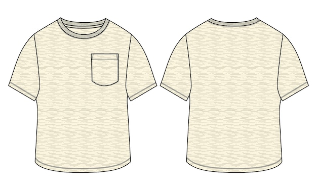 Plantilla de ilustración de vector de dibujo plano de moda técnica de camiseta de manga corta de tela de jersey único