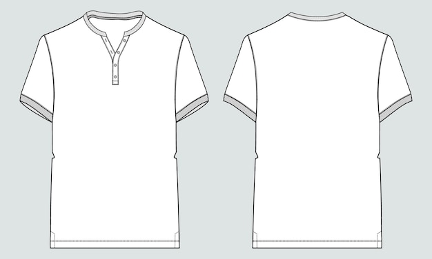 Plantilla de ilustración de vector de dibujo plano de moda técnica de camiseta de manga corta Vistas frontal y posterior