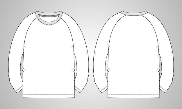 Plantilla de ilustración de vector de dibujo plano de moda técnica de camiseta de manga larga