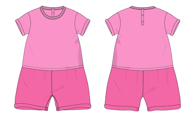 Plantilla de ilustración de vector de dibujo plano de moda técnica de camisetas y pantalones cortos para niños