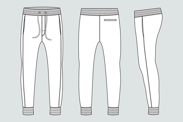 Plantilla de ilustración de vector de dibujo plano de moda técnica de pantalones de chándal