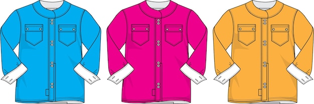 Plantilla de ilustración de vector de dibujo técnico de dibujo plano de camisa de cuello mandarín
