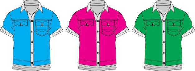 Plantilla de ilustración de vector de dibujo técnico de dibujo plano de camisa de manga corta