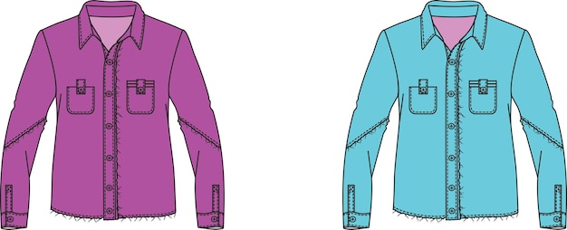 Plantilla de ilustración de vector de dibujo técnico de dibujo plano de camisa nueva de manga larga